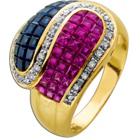 Rubinring Gold 585 14K blaue Saphire rote Rubine  Brillanten 0.40ct