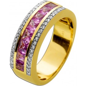 Saphirring Gold 585 14K rosa Edelsteine 2.5ct Brillanten 0.30ct