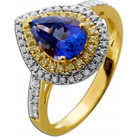 Tansanit Ring Gold 585 14K blauer Edelstein 2.2ct gelbe weiße Brillanten 0.85ct