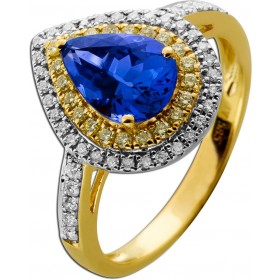 Tansanit Ring Gold 585 14K blauer Edelstein 2.2ct gelbe weiße Brillanten 0.85ct