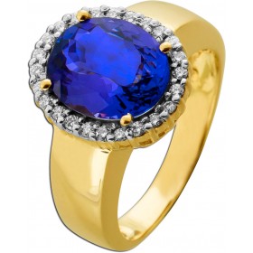 Tansanitring Gold 585 14K blauer Zoisit Edelstein 6ct Brillanten 0.35ct