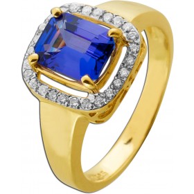 Tansanitring Gold 585 14K blauer Edelstein 3ct Brillanten 0.34ct