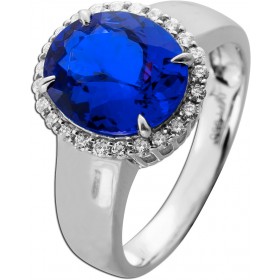 Tansanitring Platin 950 blauer Edelstein 5.8ct Brillanten 0.37ct 