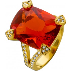 Feueropal Ring Gold 750 18K orangener Edelstein 18.5ct Brillanten 0.25ct