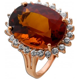 Citrinring Rosegold 375 9K cognac orange brauner Edelstein 17ct weiße Topase