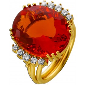 Feueropal Ring Gold 18K 750 orangener Opal 11ct. Brillanten 0.5ct.