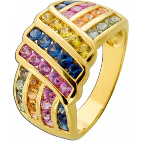 Saphir Ring Gold 585 Rainbow Edelsteine blau pink grün gelb orange 3.2ct