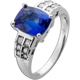 Tansanit Ring Weißgold 585 14K blauer Edelstein 3.8ct Brillanten 0.3ct