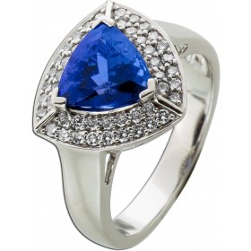 Tansanit Ring Weißgold 585 14K blauer Edelstein 3ct Brillanten 0.85ct