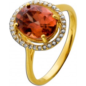Morganit Ring Gold 375 9K orangener Edelstein 3.3ct Diamanten 0.32ct