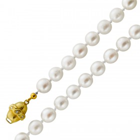 Perlenkette Akoya Perlen Gold 585 14K Diamanten Antikschmuck