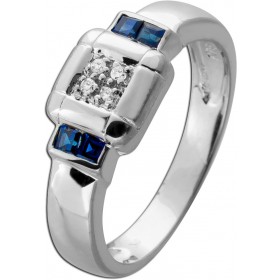Saphir Ring Weißgold 585 14K blaue Edelsteine 0.28ct Diamanten 0.04ct
