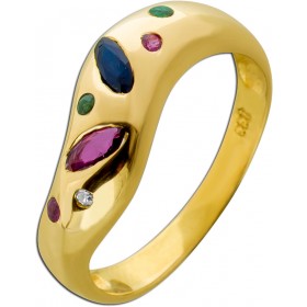 Edelsteinring Gold 333 rote Rubine blauer Saphir grüne Smaragde Diamant 