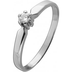Solitärring Weißgold 585 14K Brillant 0.06ct Antikschmuck