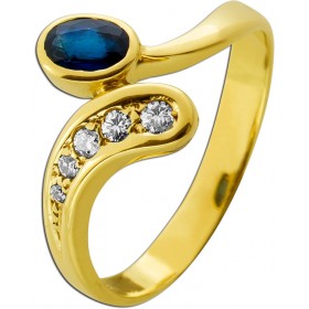 Saphirring Gold 585 14K blauer Edelstein Brillanten 0.09ct Antikschmuck
