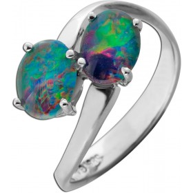 Opal Ring Weißgold 585 14K pink orange grüne Edelsteine 3.2ct