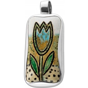 Anhänger Silber 925 Emaille Tulpe Wiese Vintageschmuck 1980