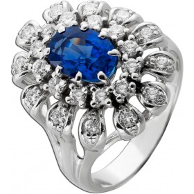Saphir Ring Weißgold 750 18K blauer Edelstein 1.7ct Diamanten 1.2ct 