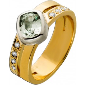 Saphirring Gold 750 18K hellblauer Edelstein Diamanten 0.16ct.