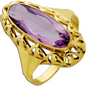 Amethystring Gelbgold 375 9K hell lila Edelstein 3.80ct Antikschmuck