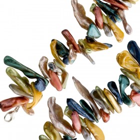 Perlenkette 44cm Silber 925 Süßwasser Perlen gelb rot grün blau