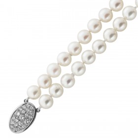 Perlenkette Akoyaperlen Weißgold 590 Brillanten 1ct Lupenrein