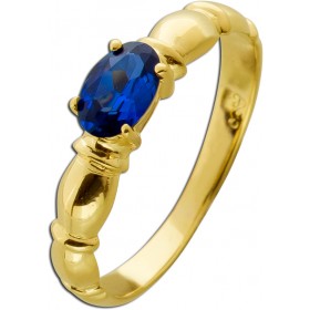 Saphirring Gold 585 14K blauer Edelstein 0.52ct Antikschmuck