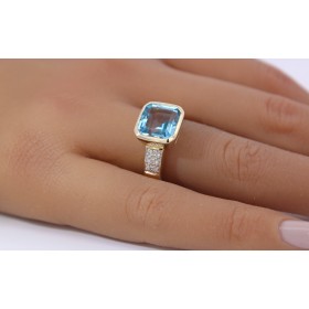 Aquamarinring Gold 585 14K ozeanblauer Edelstein Diamanten 0.08ct