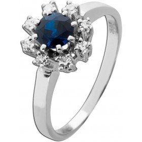 Saphirring Weißgold 585 14K blauer Edelstein Diamanten Antikschmuck