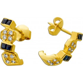 Saphir Ohrringe Gold 585 14K blaue Edelsteine Brillanten 0.16ct