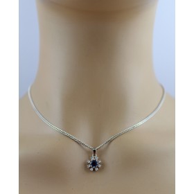 Saphir Anhänger Weißgold 585 14K blauer Edelstein Diamanten 0.16ct