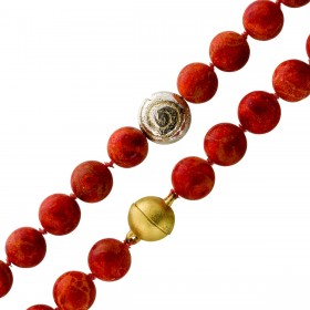 Korallenkette Gold vergoldet Sardische ochesnblutrote Korallen Antikschmuck 