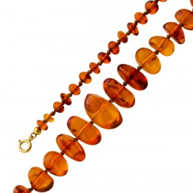 Bernsteinkette cognac-braune Edelsteine Antikschmuck 