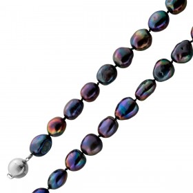 Perlenkette 45cm Biwa Perlen 10-9mm schwarz-anthrazit-pink-violett
