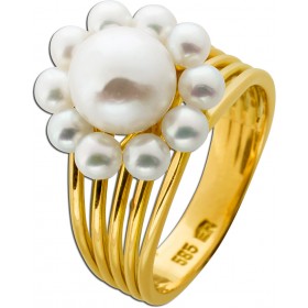 Perlenring Gold 585 14K Akoyaperlen Antikschmuck