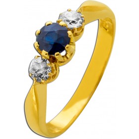 Saphirring Ring Blau Gold 750 18K Brillanten Antikschmuck