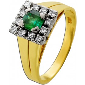 Turmalinring Gold 585 14K grüner Edelstein Diamanten Antikschmuck