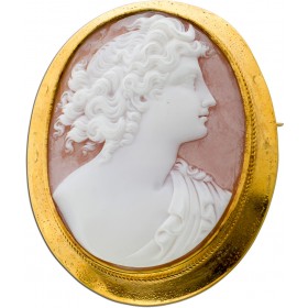 Kamee Achat Brosche Gelbgold vergoldet Antikschmuck