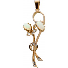 Opal Anhänger Rosegold 750 18K Diamanten 0.30ct Antikschmuck