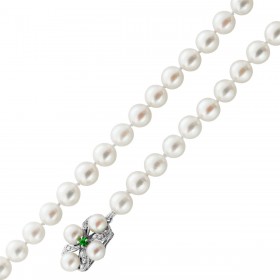 Perlenkette Weißgold 585 Akoyaperlen Diamanten Tsavorit Antikschmuck