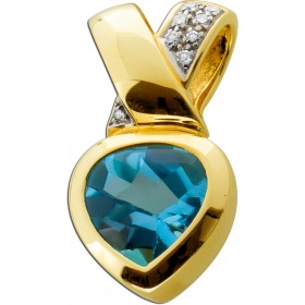 Blautopas Anhänger Gold 585 14K blauer Edelstein Diamanten 0.18ct