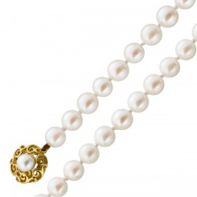 Perlenkette 80cm Gold 585 14K Akoyaperlen 7-6.5mm