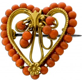 Korallenbrosche Gelbgold 333 Angel Skin Korallen Antikschmuck