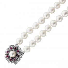 Perlenkette Akoyaperlen rote Rubine 0.80ct Weißgold 585 14K