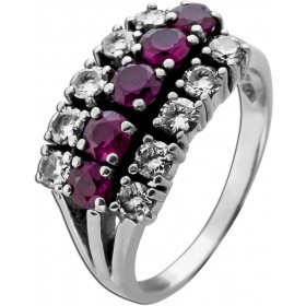 Rubin Ring Weißgold 585 14K rote Rubine Brillanten 0.70ct Antikschmuck