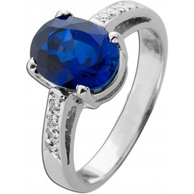 Saphirring Weißgold 750 18K blauer Saphir 3.44ct Brillanten 0.13ct