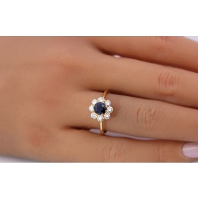 Saphirring Gold 750 18K blauer Saphir 1ct Brillanten 0.80ct