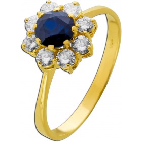 Saphirring Gold 750 18K blauer Saphir 1.2ct Brillanten 0.68ct