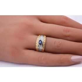 Saphirring Gold 750 18K blauer Saphir Diamanten 0.64ct Antikschmuck