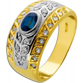 Saphirring Gold 750 18K blauer Saphir Diamanten 0.64ct Antikschmuck